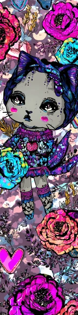 Free kawaii cats bookmark featuring a cat surrounded by many flowers